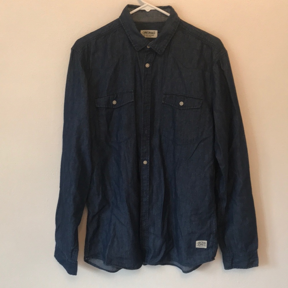 Dark denim chambray button down